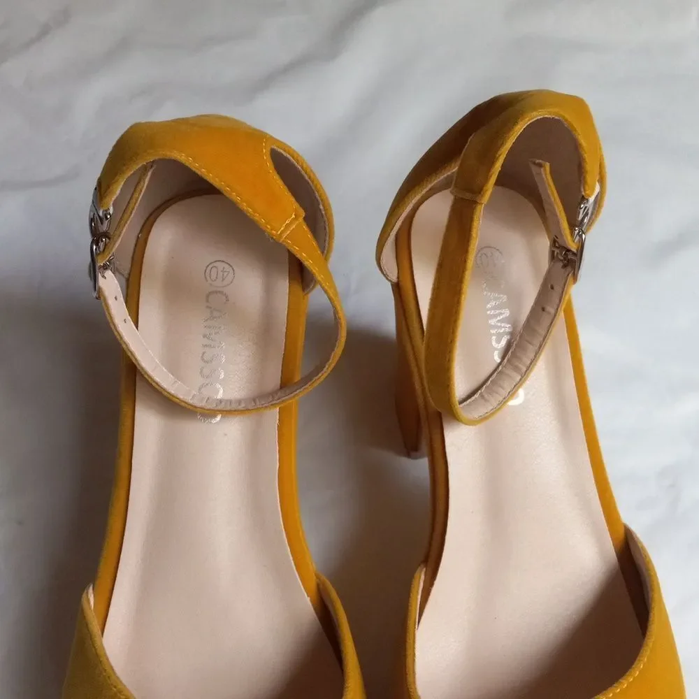 Camssoo Women's Platforms Wedges Sandal Suede Open Toe Ankle Sz 40